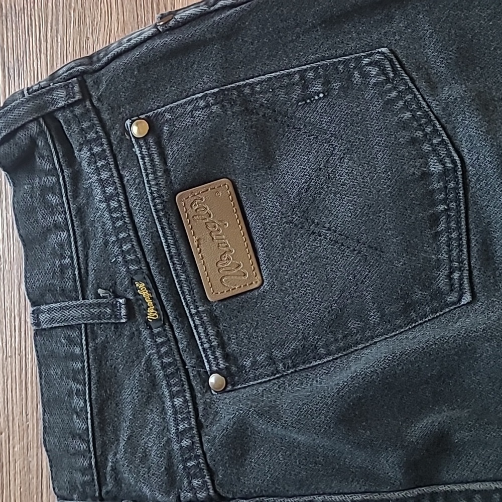 Vintage 90s Wrangler Black Denim Jeans Bootcut Mens Size 36x34 USA MADE - Picture 7 of 16